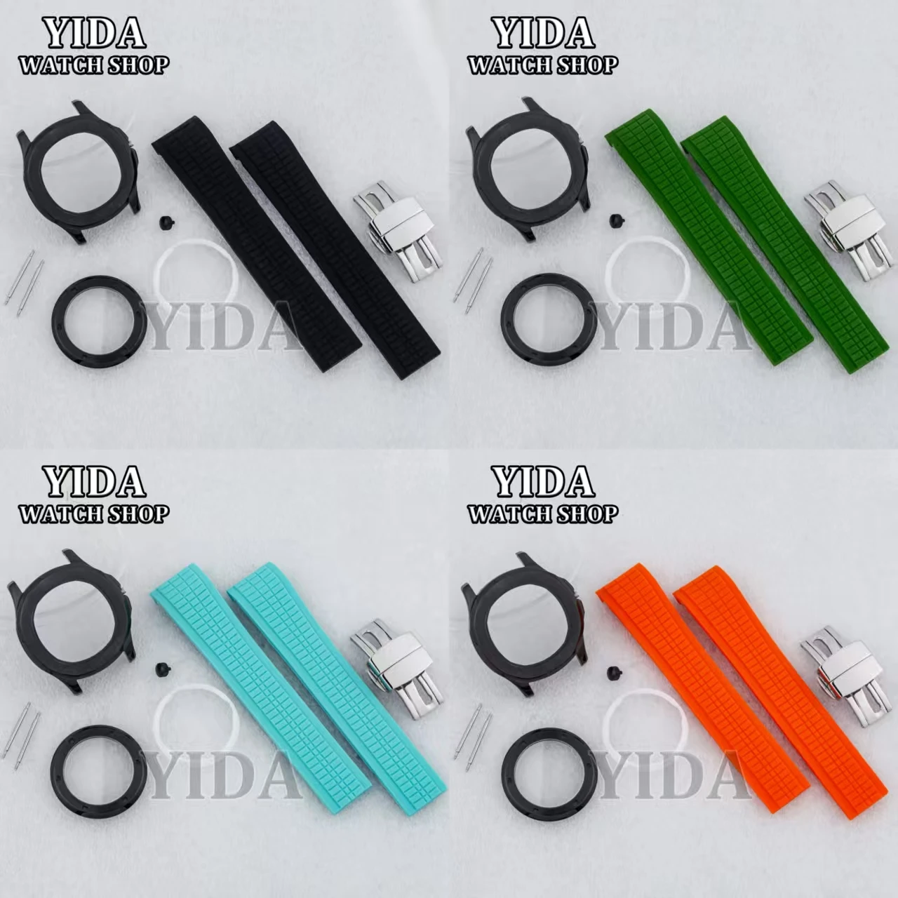 

42MM NH35 Watch Case Band Set Black Case Sapphire Glass Rubber Strap 10ATM Waterproof For AQUANAUT Nautilus NH35 NH36 Movement