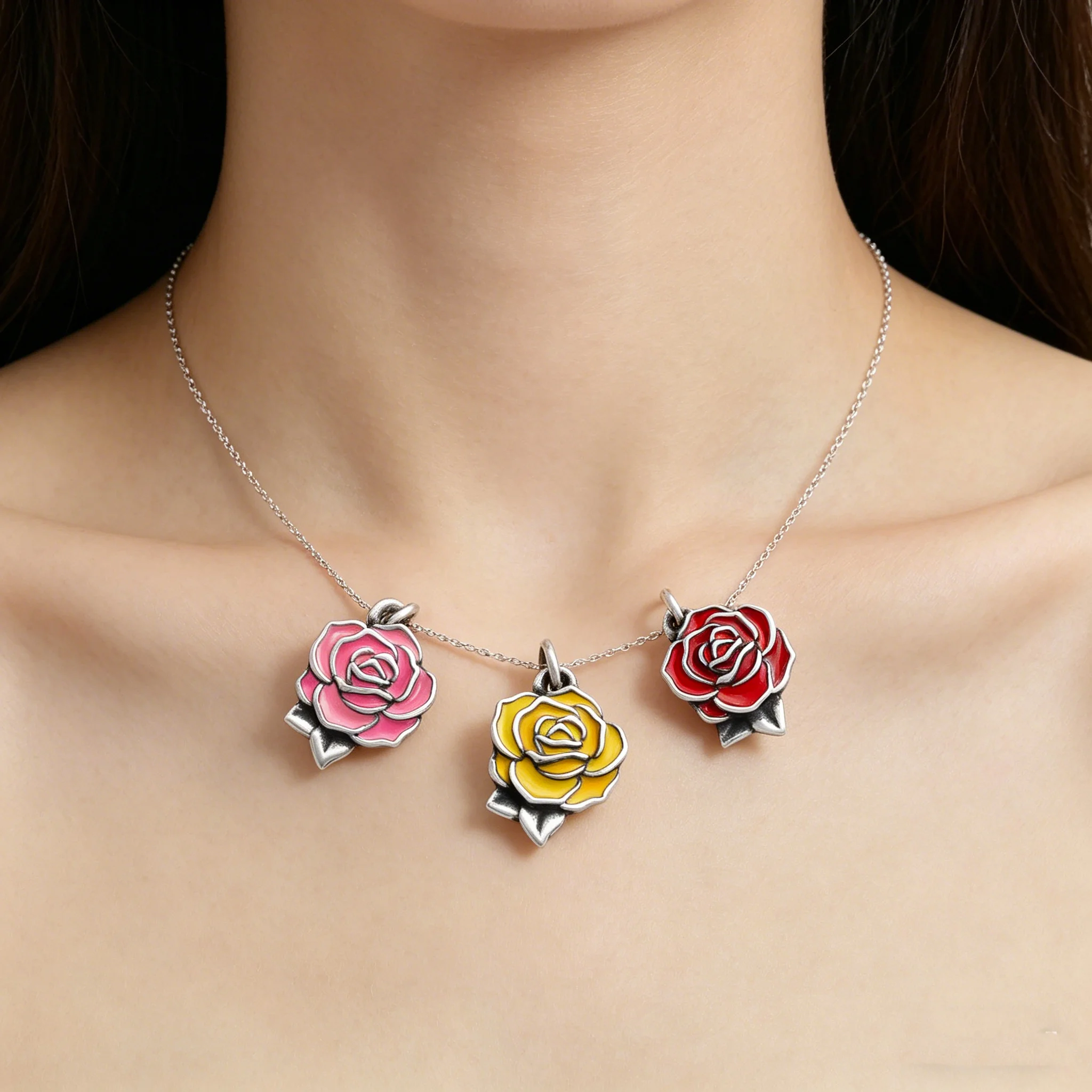 

5Pcs New Pink Rose Stainless Steel Pendant DIY Accessories Vacuum Plated 18K Gold Color Cross Border Color Retention