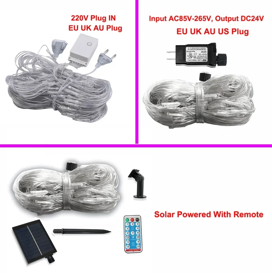 Plug-in/Solar Net Light 3X2M 200 LED Outdoor Christmas Mesh Light Waterproof Fairy String Light Solar Tree Bush Light Garland