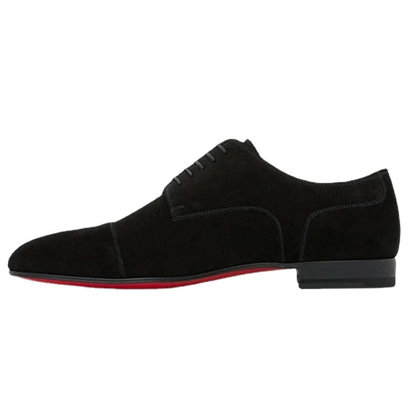 Sapatos de derby com cordões artesanais para homens, sola vermelha, sapatos de rebanho preto, respirável, novo