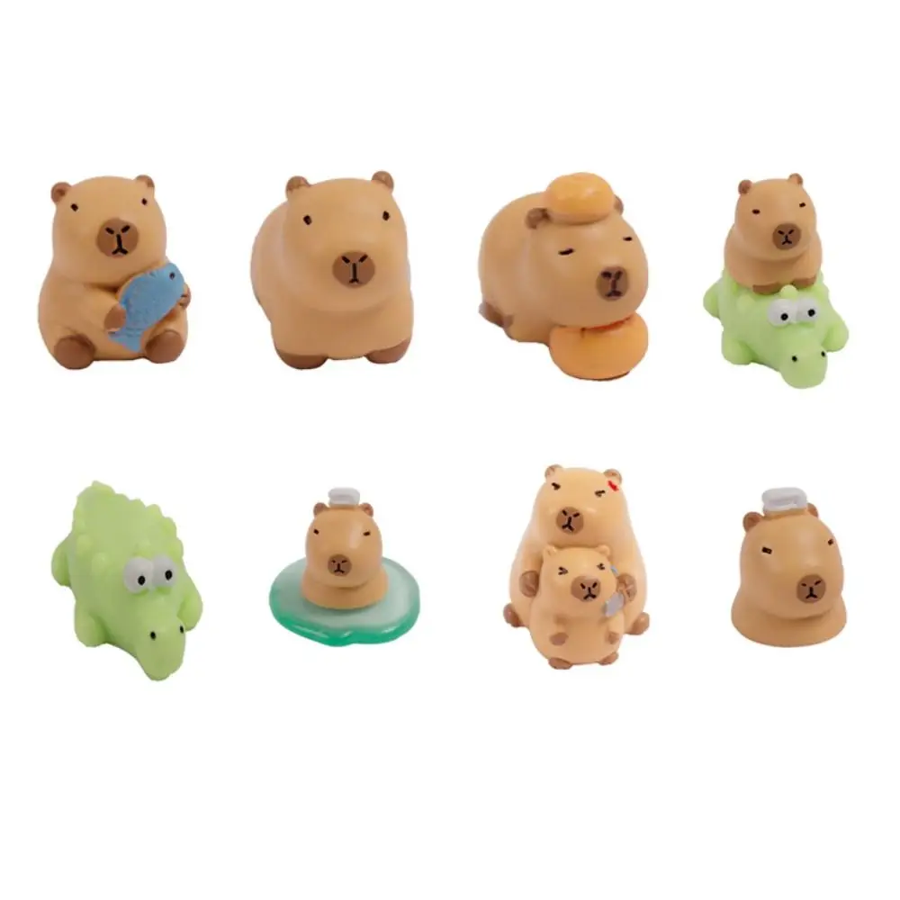 Resin Cartoon Capybara Statue Multicolor DIY Miniature Capybara Figurines Home Office Scene Model Mini Animals Figurine