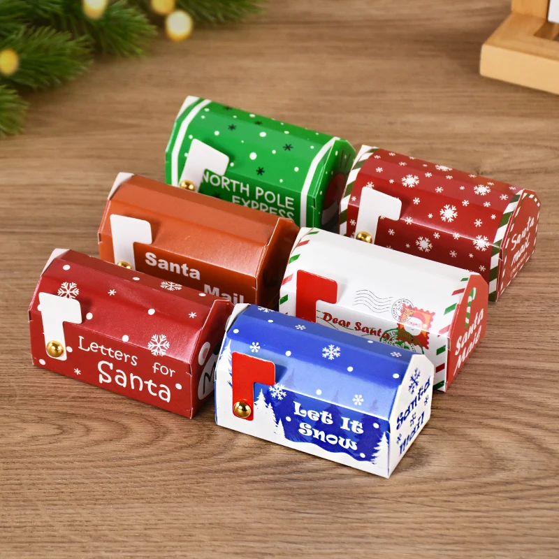 

6Pcs Mailbox Design Christmas Candy Gift Box Kids Xmas Cookie Biscuit Packaging Box 2024 Noel Home Decor Ornament 2025 New Year