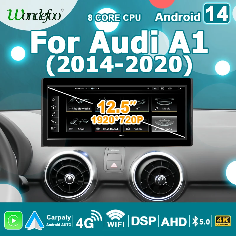 Car Radio Carplay Android 14 Auto Bluetooth Multimedia player 8GB 256GB For Audi A1 2013-2020 2 din autoradio Stereo 4G LTE GPS