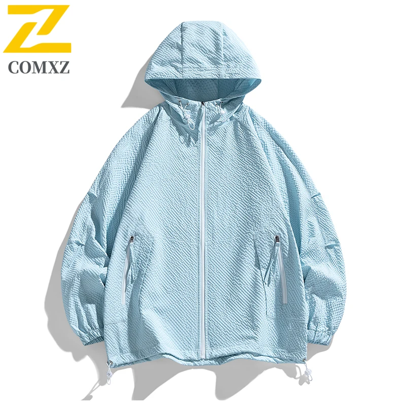 Summer Sunscreen Clothing Men's Simple All-match Solid Color Lightweight Loose UV Hooded Windbreaker Jacket Casual Bicycle Coat