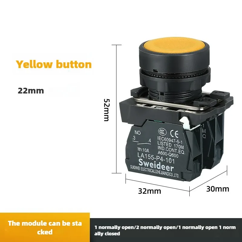 XB4 Drucktastenschalter mit LED 22mm Momentan Selbstrückstellend mit Beleuchtung 12V 24V 220V 10A 1NO 1NC 2NO Rot Grün
