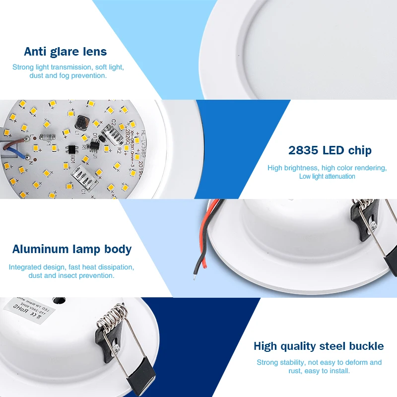 Downlight LED 5W 9W 12W 15W 18W Reflektor wpuszczany Lampa sufitowa AC110V 220V DC12V 24V Oświetlenie wewnętrzne Ciepła zimna biel