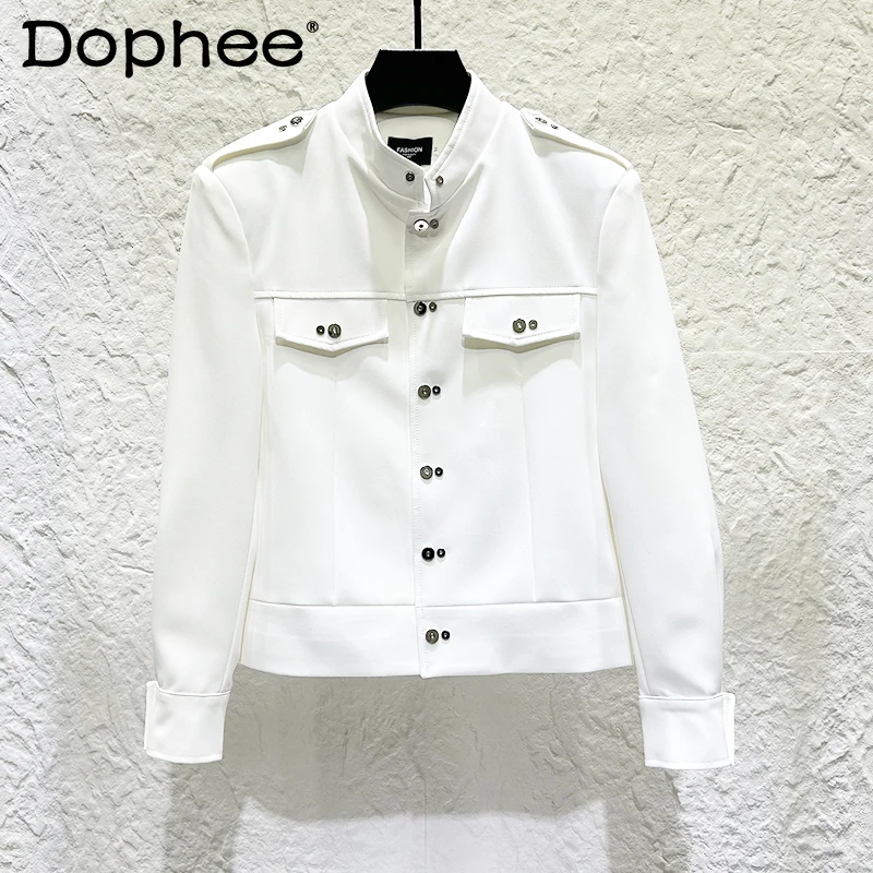 

Men's 2026 Spring New High-End Coats Trendy Versatile Stylish Jackets Fashion Stand Collar Metal Button Padded Shoulder Jackets