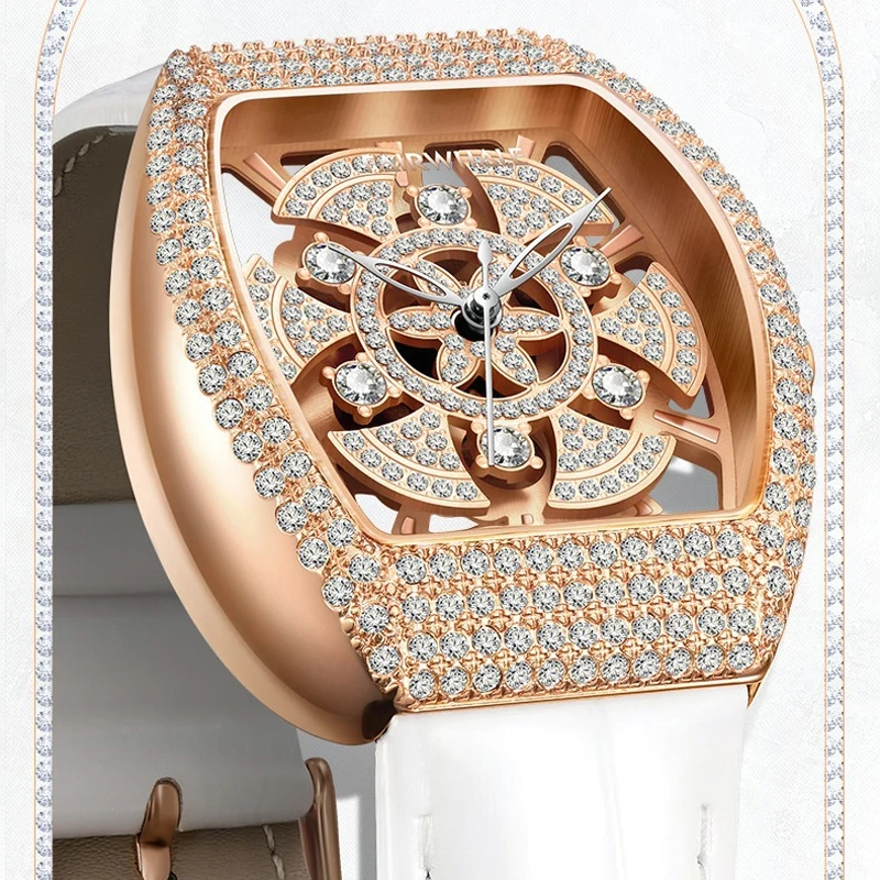 Mark Fairwhale Brand Fashion Women's Watch 360 ° Rotation Hollow Full Diamond Luxury Waterproof Female Clock Quartz Watch Womens