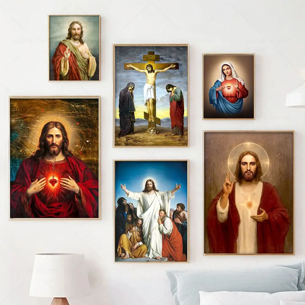 Holy Jesus Hanging Art Poster Figure Print Mary Church Christ Sacred Heart Religion Canvas Painting Christian Decor Wall Picture
