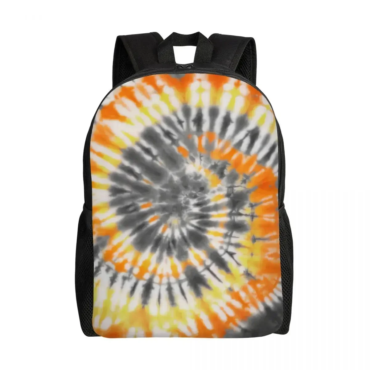 

Custom Tie Dye Grey Orange And Yellow Backpacks for Boys Girls College School Travel Bags Women Men Bookbag Fits 15 Inch Laptop