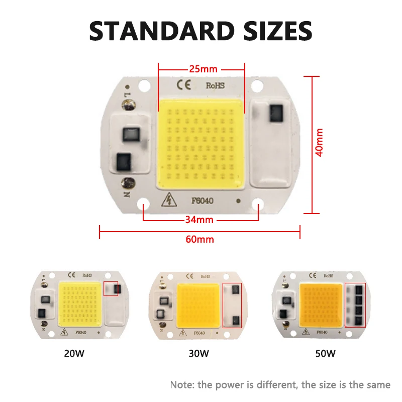 Perle de puce LED COB, 3000K, 6000K, 20W, 30W, 50W, AC 110V, 220V, IC intelligent, pas besoin de pilote, budgétaire d'ampoule LED bricolage, lampe extérieure