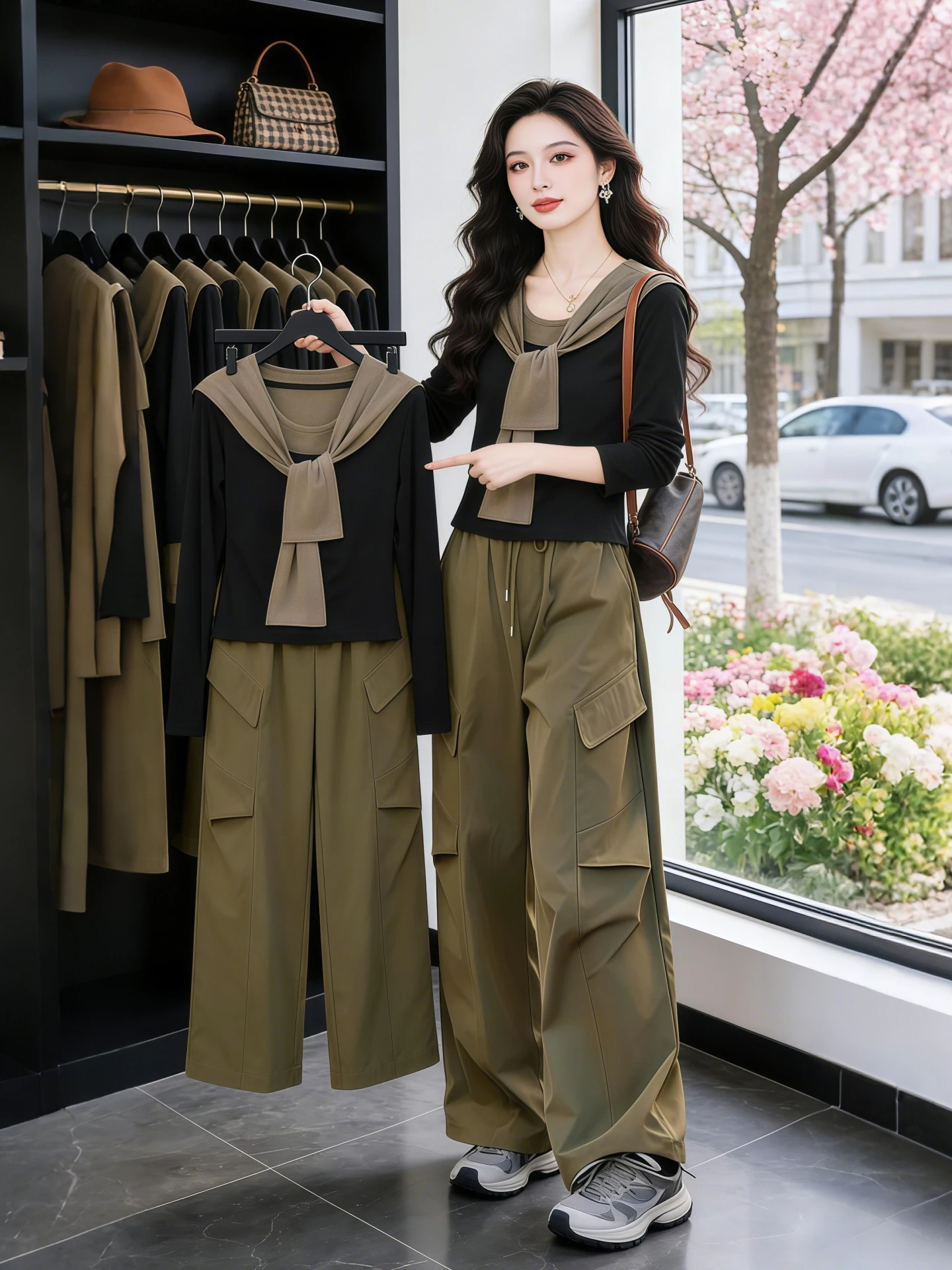 

Early Spring Gentle Style Women's Fashion Set T-Shirt Shawl High Waist Wide Leg Workwear Pants Ensemble Korean Style