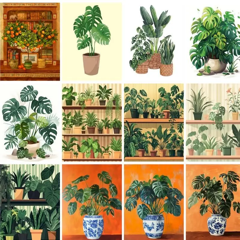 

DIY Oil Painting Potted Plant Scenery Pictures By Numbers Floral Kits Drawing Canvas HandPainted Home Decoration For Living Room