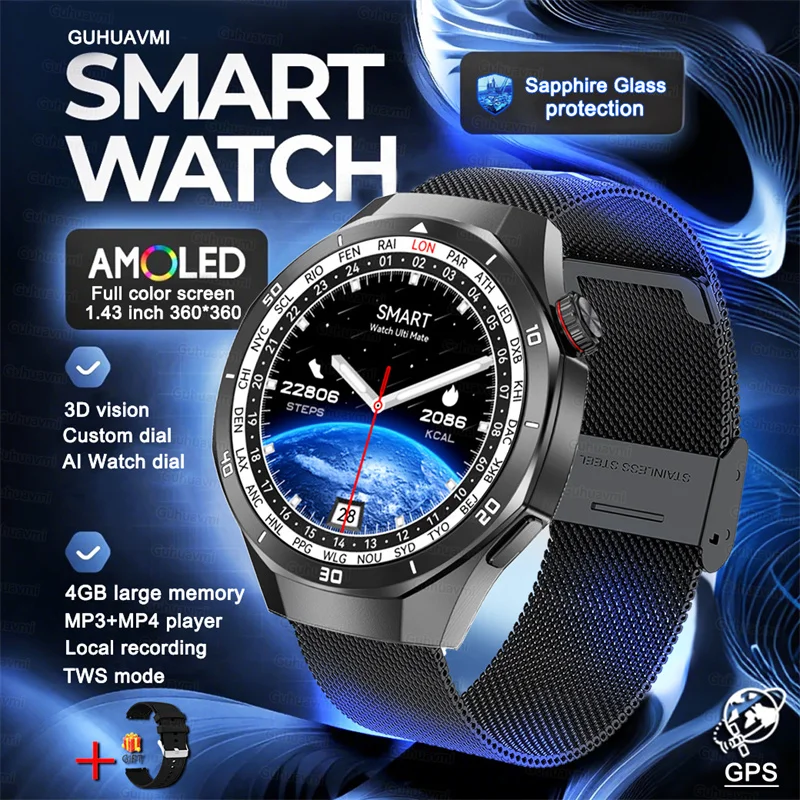 Smart Watch Men Outdoor Sport GPS 4GB Local Music Video Playback IP68 Blood oxygen Call Smartwatch For Android iOS