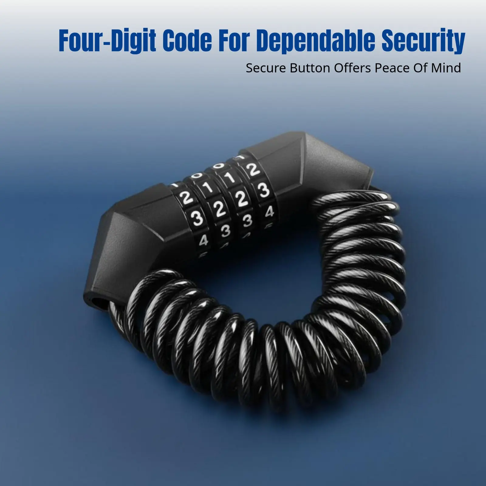 Code Lock, Retractable Steel Cable, Anti-Theft, PVC & Steel, For Motorcycle, Trail Bike
