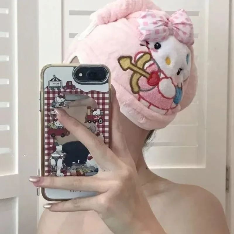 

Sanrio Hello Kitty Super Cute Cartoon Embroidery Thickened Scarf Coral Fleece Absorbent Quick-drying Dry Hair Cap