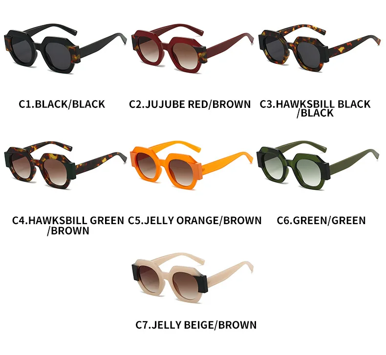 Neue Hexagon Einzigartige Sonnenbrille Frauen Marke Designer Farbe Patchwork Retro Weibliche Shades Reise Casual Brillen – Detail 6