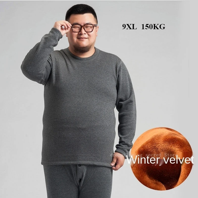 Winner Thermal Underwear Suit Plus Fat Male 9XL150kg Base Coat Thick Cotton Sweater Winter Long Johns Mens Underwear Set