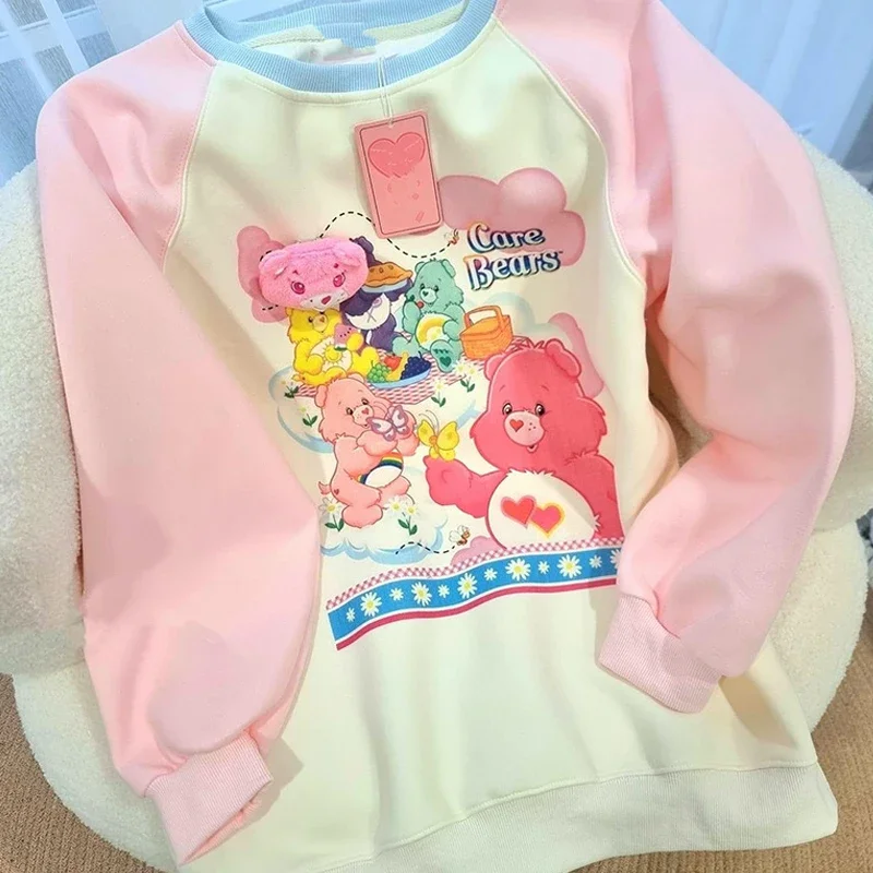 Kawaii tęczowy miś bluza Anime postać z kreskówki drukuj top dziecięcy luźna wiatroszczelna miękka odkryty ładna dziewczyna ubrania