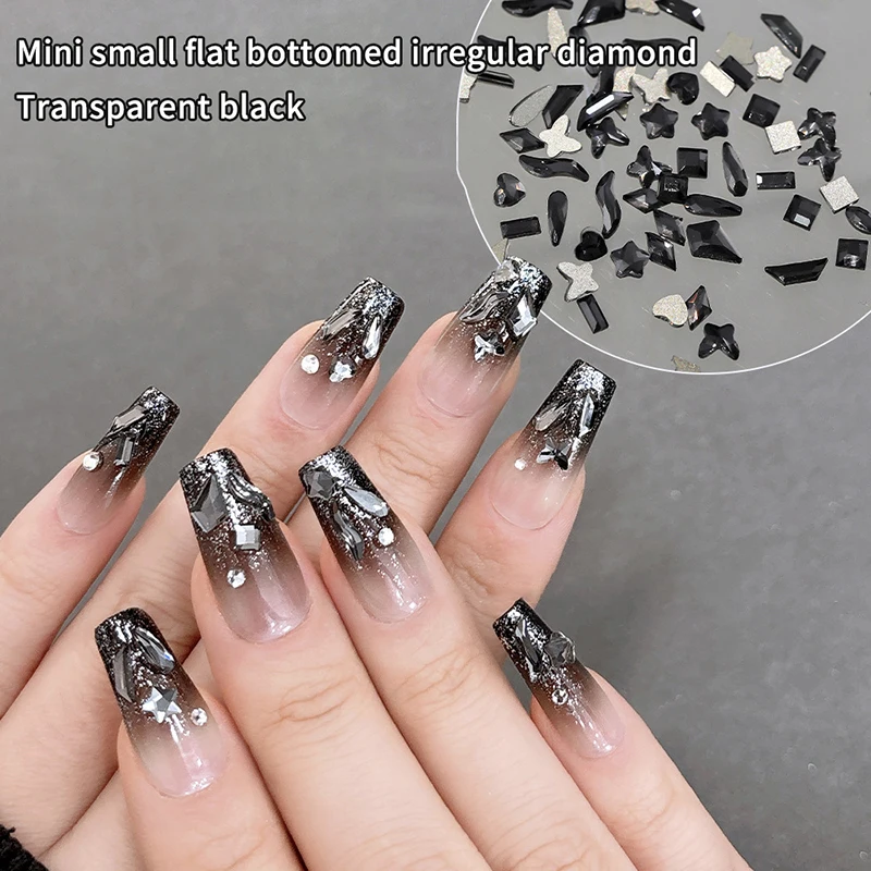 50Pcs Mini Flat Back Nail Art Rhinestones Transparent Black Glass Crysta For DIY Manicure Decoration Diamond