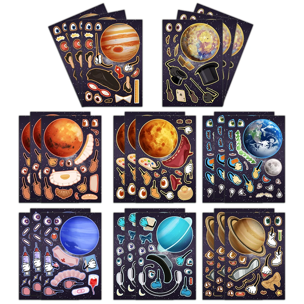 

8PCS Fun Planet Decoration Stickers Cartoon Creative Computer Phone Cases Graffiti Decoration Waterproof Stickers