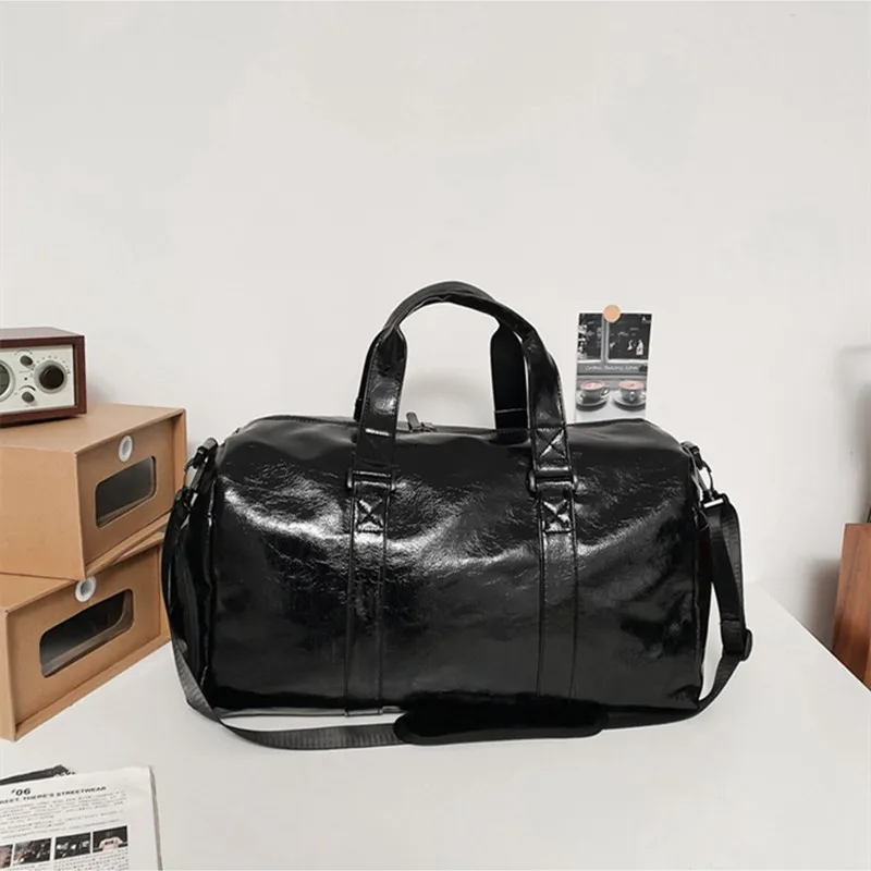 Saco de viagem de couro PU para homens e mulheres, saco de ginástica Weekend Duffel Bag, bolsa ao ar livre masculino e feminino, seco e molhado, esportes Fitness, moda