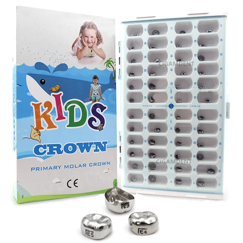 48Pcs/Kit Dental Kids Primary Molar Crown Stainless Steel Preformed Temporary Crowns Pediatric Dentistry Material