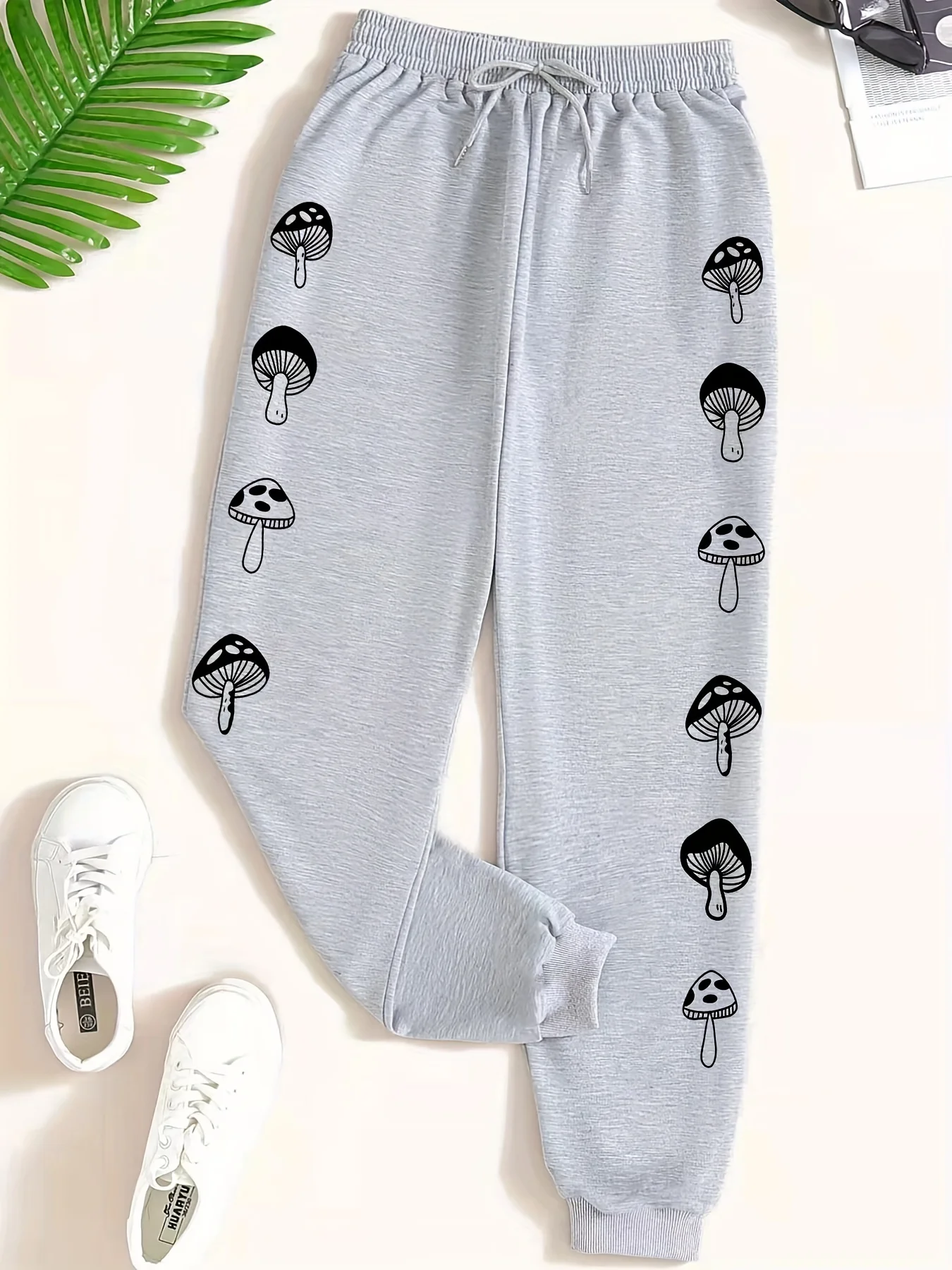 Kawaii Mushroom Printing Women's Elastic Waist Pants Comfortable Drawstring Long Pant Fashion Casual Female Sports Sweatpants