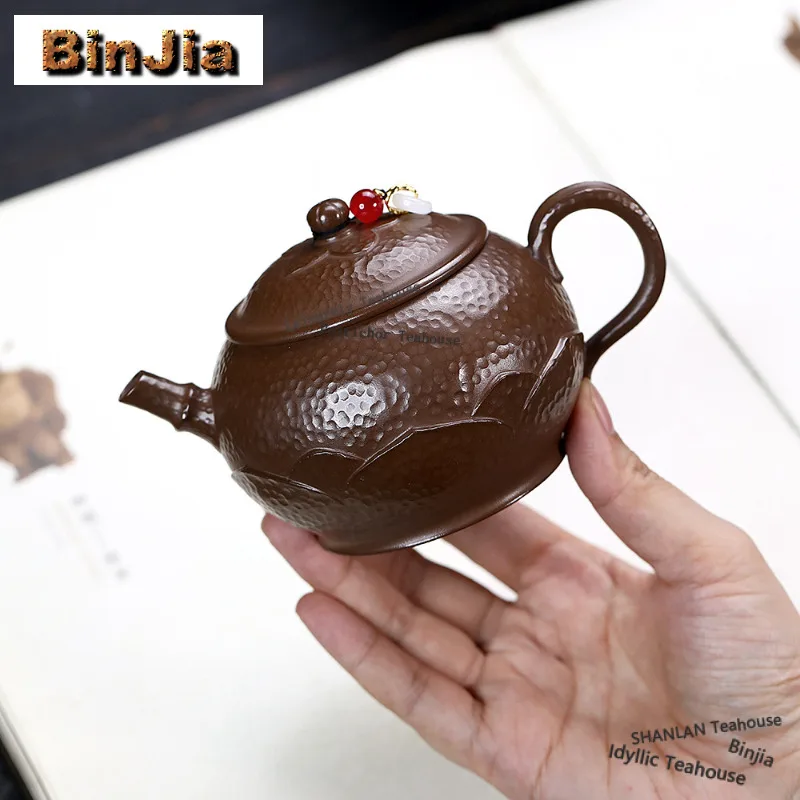 

250 мл винтажные чайники Исин из фиолетовой глины, горшок ручной работы с лотосом, необработанная руда, красное золото, грязевой чайник Чжу с заварочным устройством, чайный сервиз Zisha, подарки