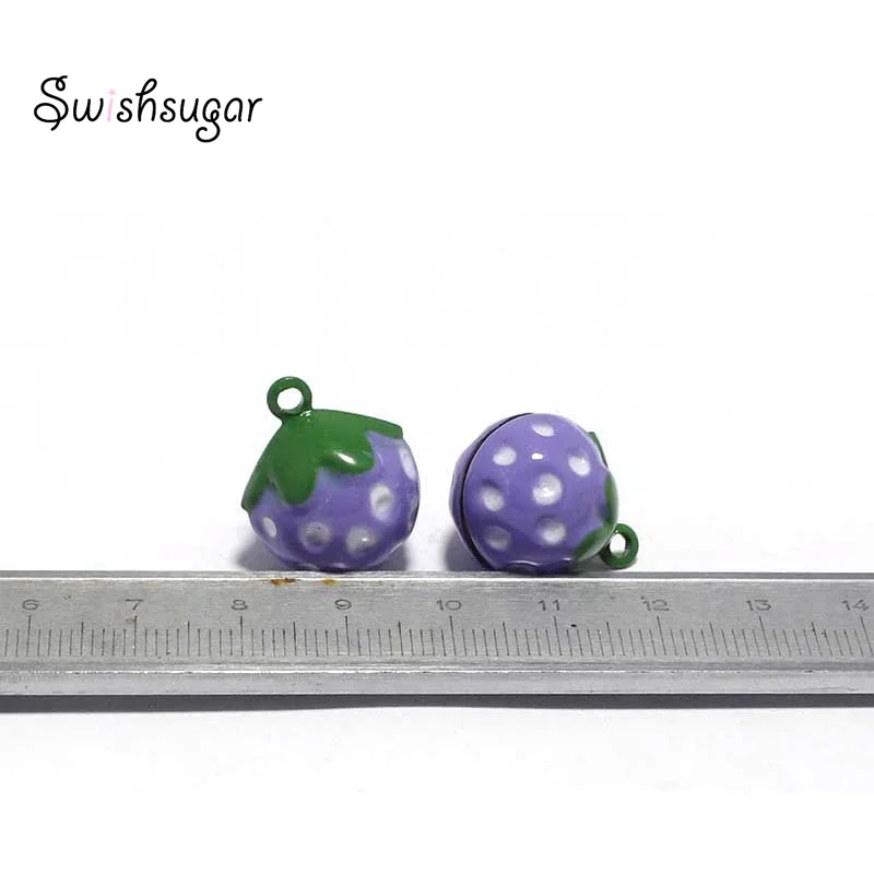 Purple Color Enamel Strawberry Cartoon Jingle Bell Charms DIY Craft Pendant Accessories Christmas Holiday Party Decor image 3