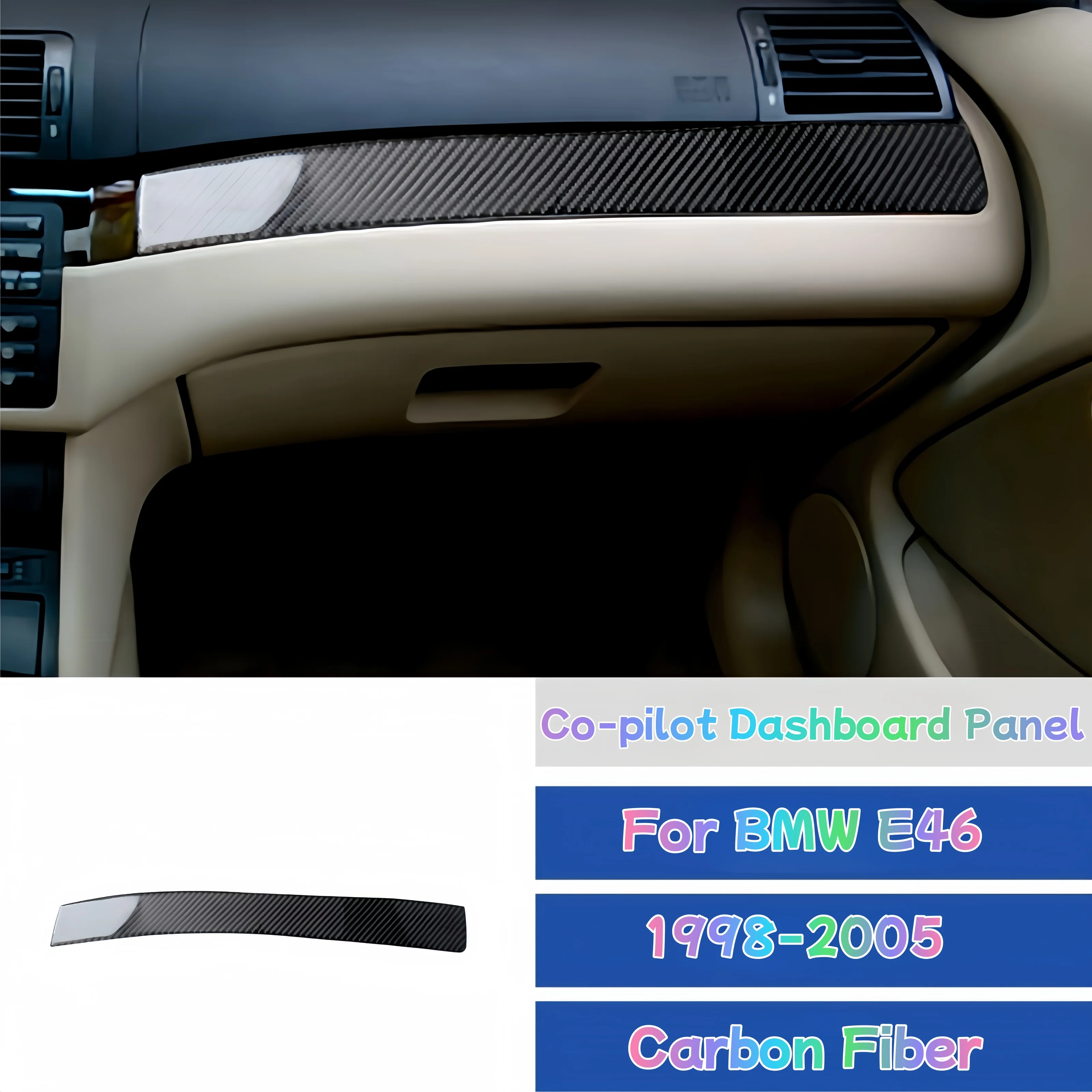 

Для BMW E46 1998-2005 внутренняя отделка из углеродного волокна, второй пилот, крышка панели приборной панели, декоративная полоса, наклейка, авто Зуehör