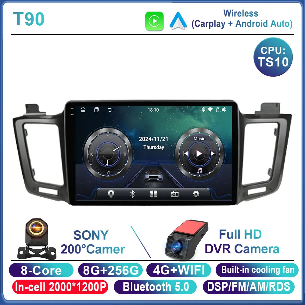 Android 14 autoradio voor Toyota RAV4 2014 2015 2016 2017 2018 LHD, touchscreen, Auto Carplay, DSP, GPS, QLED scherm, WIFI, geen 2Din DVD