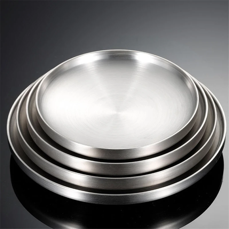 Thick Stainless Steel Round Dinner Plate Western Dessert Dishes Tray Double-layer Anti-scalding Dining Table Home Decoration - Image 6