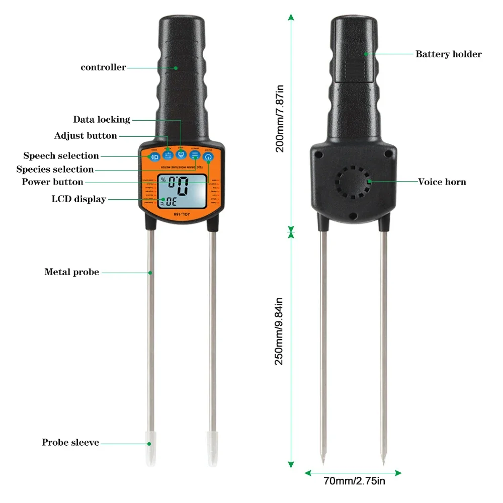 Digital Grain Moisture Meter JGL-188 Hygrometer with Measuring Probe For Corn Wheat Rice Bean Peanut Sorghum Humidity Tester