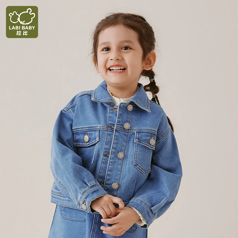 

LABI BABY Kids Denim Jacket with Pockets Autumn Boys Girls Jean Coat Fashion Outerwear Children Clothes Clothing 2-10 Years