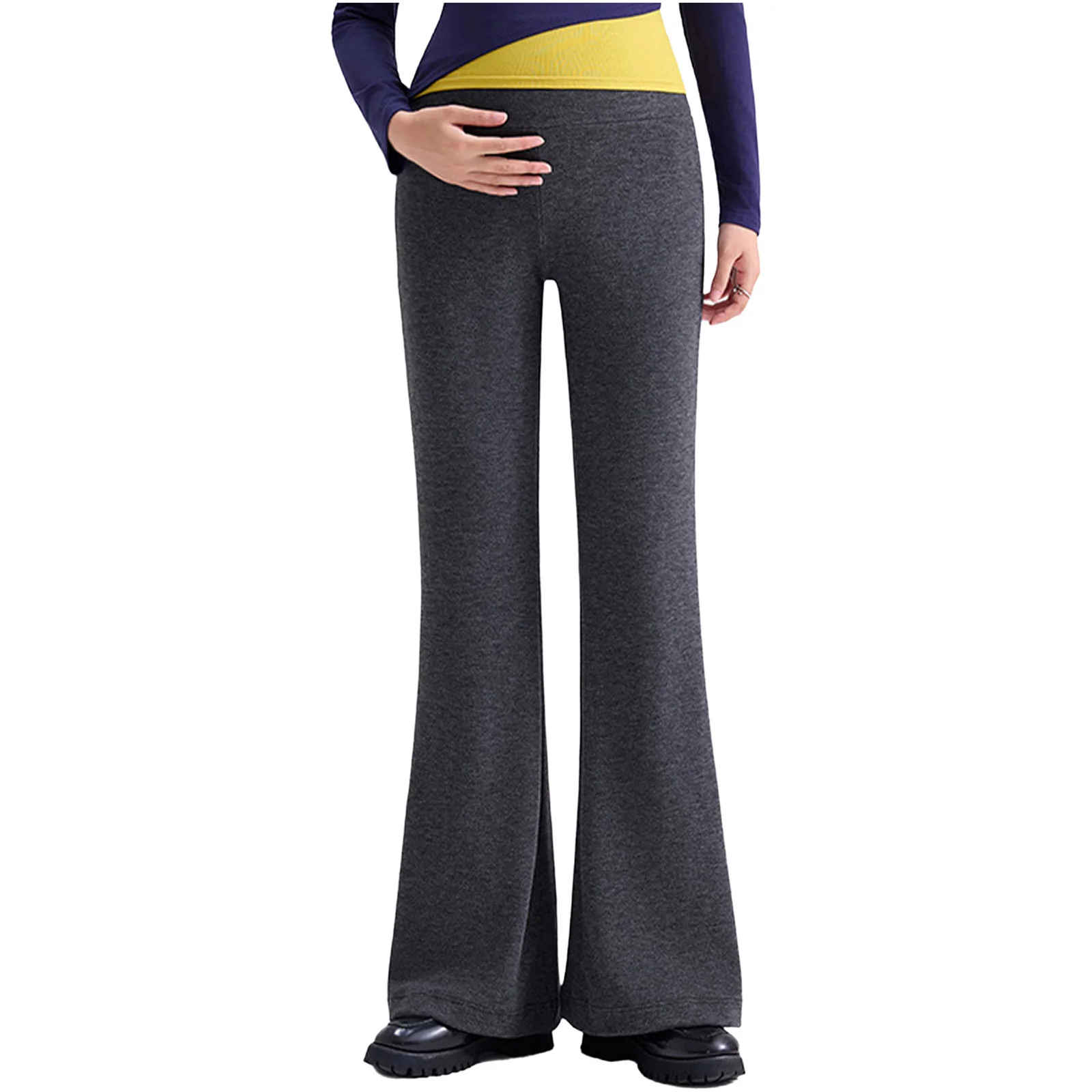 

Брюки для беременных с флисовой подкладкой, расклешенные, с высокой талией, на резинке, для йоги, повседневные, для работы и прогулок