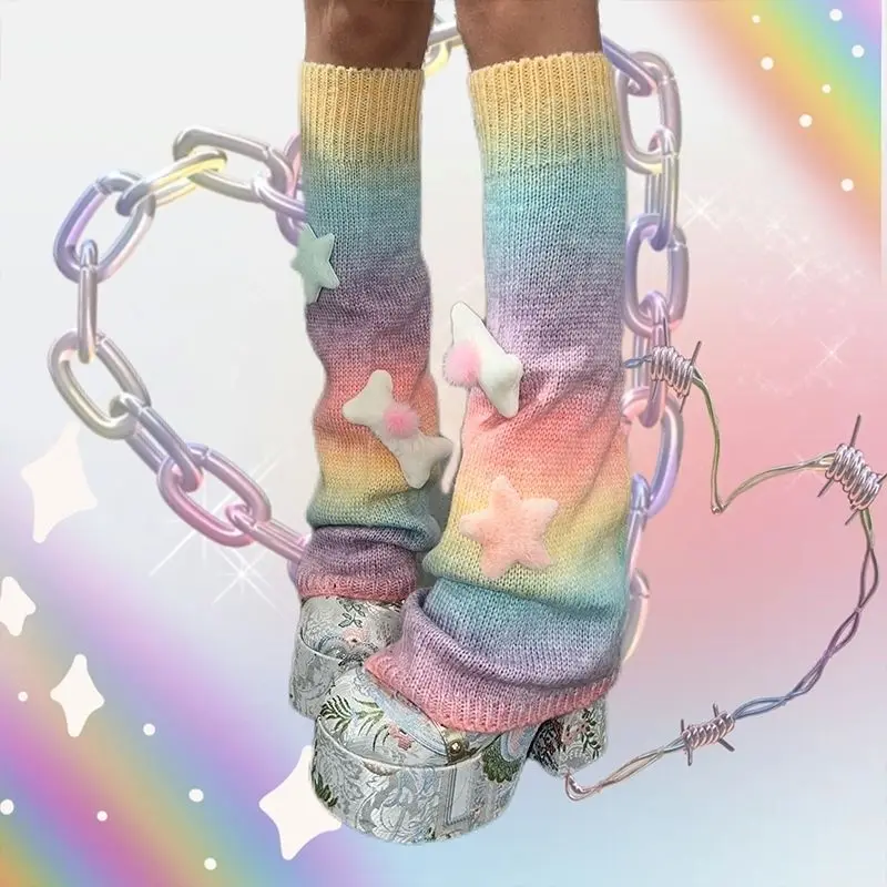 

90s Stars Gradient Pink Leg Warmers Y2K Fairycore Grunge Aesthetic Japanese Student White Jk Spice Lolita Kawaii Leg Cover Girls