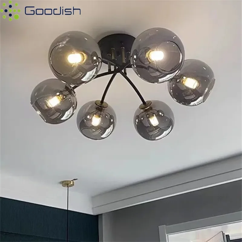 Современная Простая Прозрачная Дымчато-Серая Стеклянная Люстра с LED-подсветкой для Дома, Потолочные Светильники, Декоративные Лампы для Гостиной