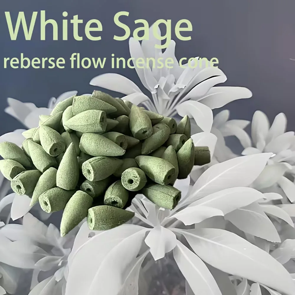50/100/150/300 conos de incienso de salvia blanca, conos de incienso de reflujo, palitos de incienso florales, incienso de sándalo de lavanda, fragancia duradera, adecuado para yoga y meditación, adecuado para el hogar, dormitorio, cocina, baño, patio, sa