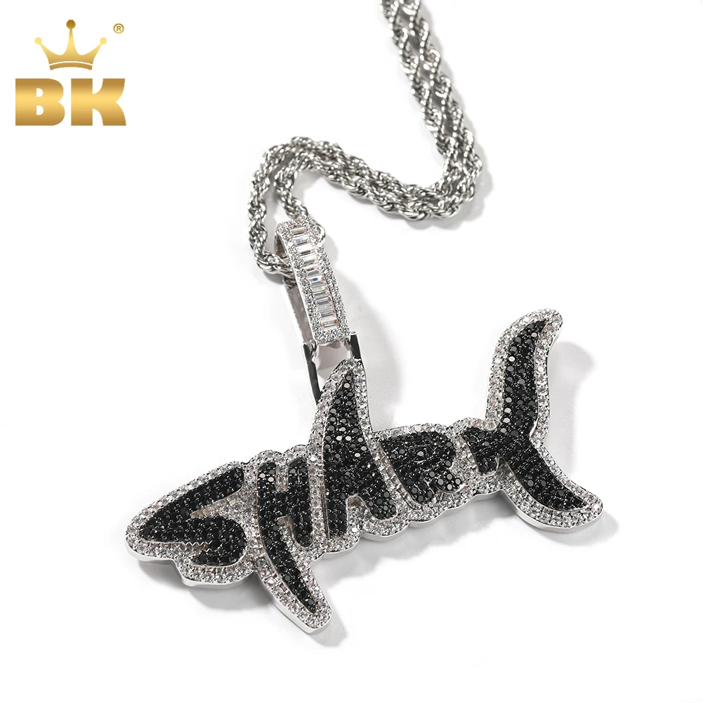 

THE BLING KING SHARK Letters Pendant 2 Colors Plated Full Iced Out Bling Cubic Zirconia Necklace Luxury Hiphop Jewelry For Gift