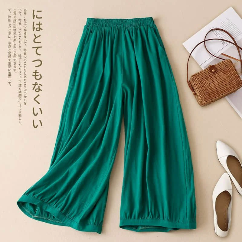 

Lantern Pants for Women Solid Loose Casual Vintage Summer Literary Korean Style Elastic Waisted Flowing Trousers Wide Leg Pants