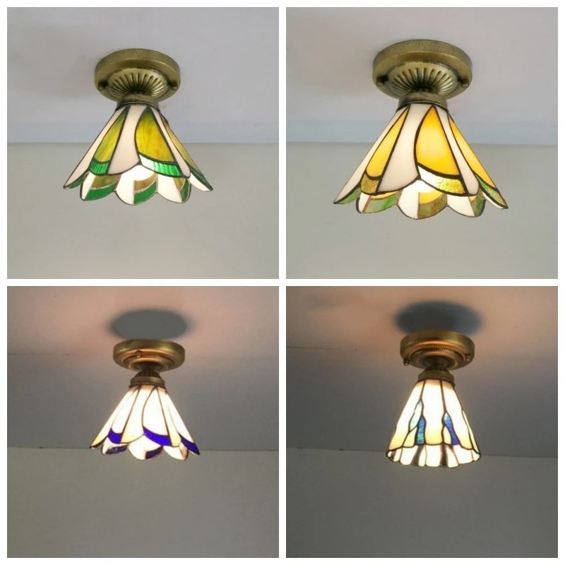 

Mid-Aged Retro Style European Style Family Room Restaurant Ceiling Light Unique Stained Glass New Hotel Feature Ceiling Lamp