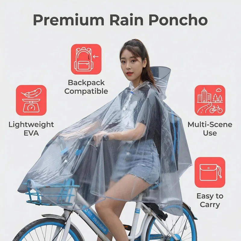 EVA Raincoat For Bicycle Cycling Poncho Bagpack Design Adult Rainwear Transparent Reflective Strip Wind-resistant Raincoat