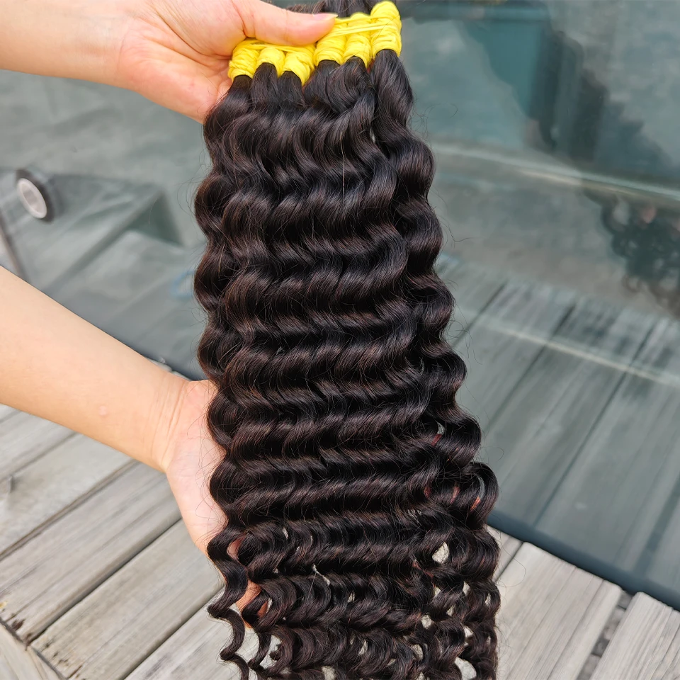 Massa Trança De Cabelo, 100% Cabelo Humano, Onda Profunda, Não Processados, Sem Trama, Tranças Boho, Extensões Em Massa, Cabelo Remy Indiano, 1B