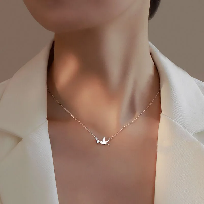 Koreanischer Stil, Niedliche Schwalbe, Literarische Kurze Silberfarbene Schlüsselbeinkette, Modische Damen-Halskette, Schmuck – Detail 2