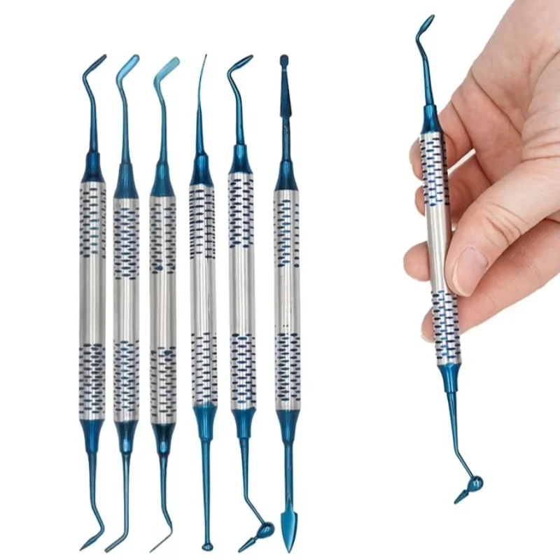 Suit/6Pcs Professional Lab Composite Resin Filling Spatula, Titanium Plated Head Aesthetic Restoration Kit