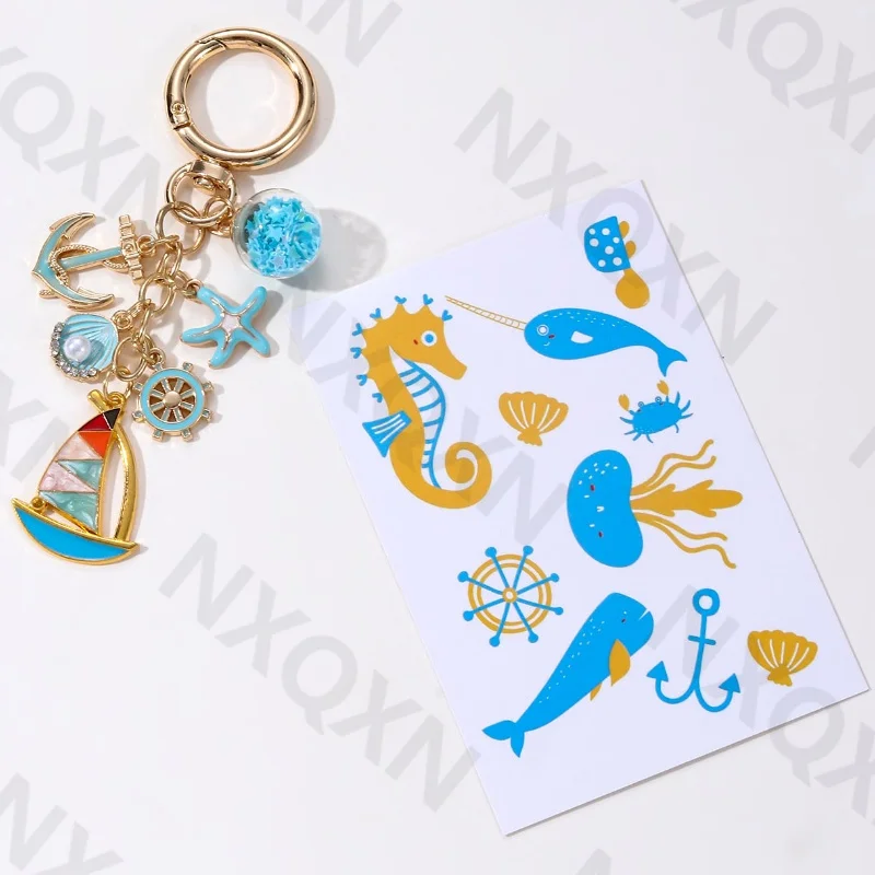 Classic Ship Anchor Shell Star Starfish Enamel Keychain Ocean Animals Sea Key Ring For Women Men Friend Gift Handmade Jewelry