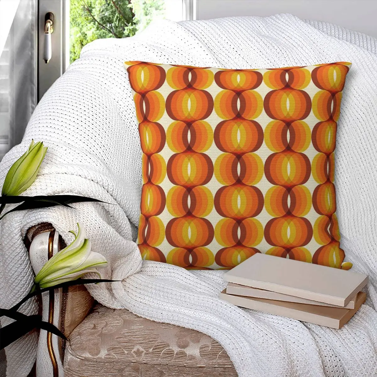 Retro Pillow Case, Cushion Cover, Orange, Brown, Ivory, Kawaii Pillowcases, Decorative Pillow