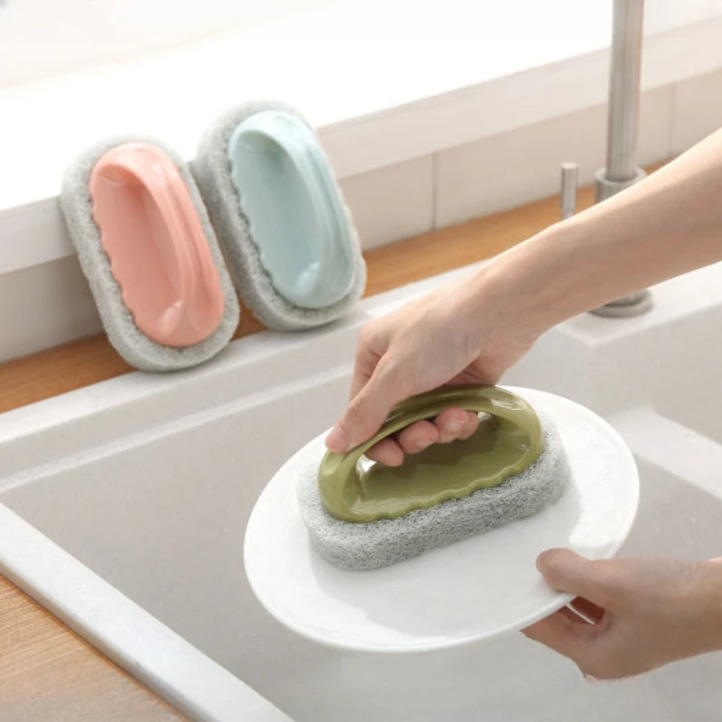 Multi-color kitchen decontamination tile bath brush with handle thickened dishwashing sponge household cleaning sponge pot brush