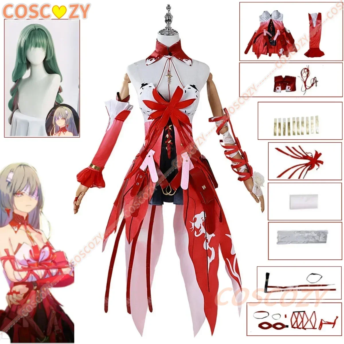 

CosplayPhrolova Cosplay Costume Game Wuthering Waves Red Spider Lily Uniform XS-XXXL Bandeau Dress Gradient Green Double Ponytai